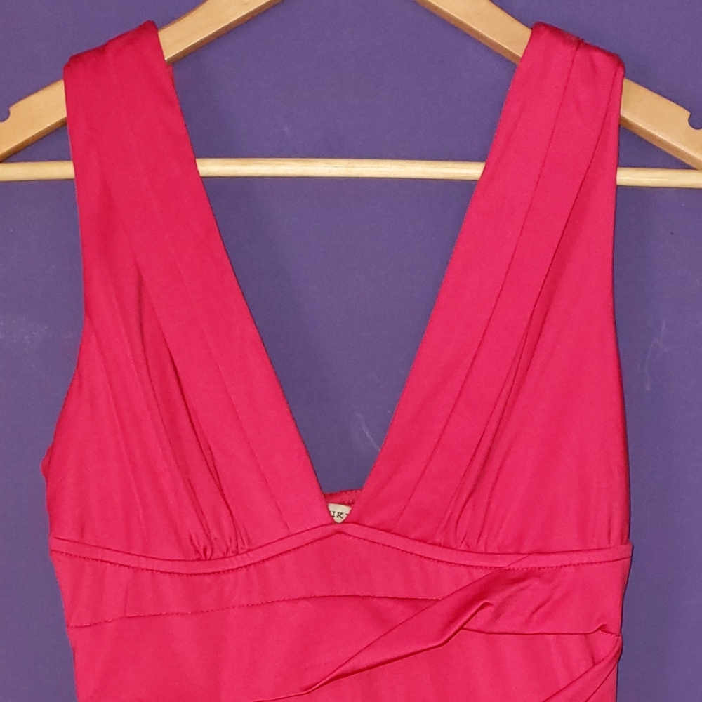 Hot Pink Stretch Mini-Dress with Deep V-Neck